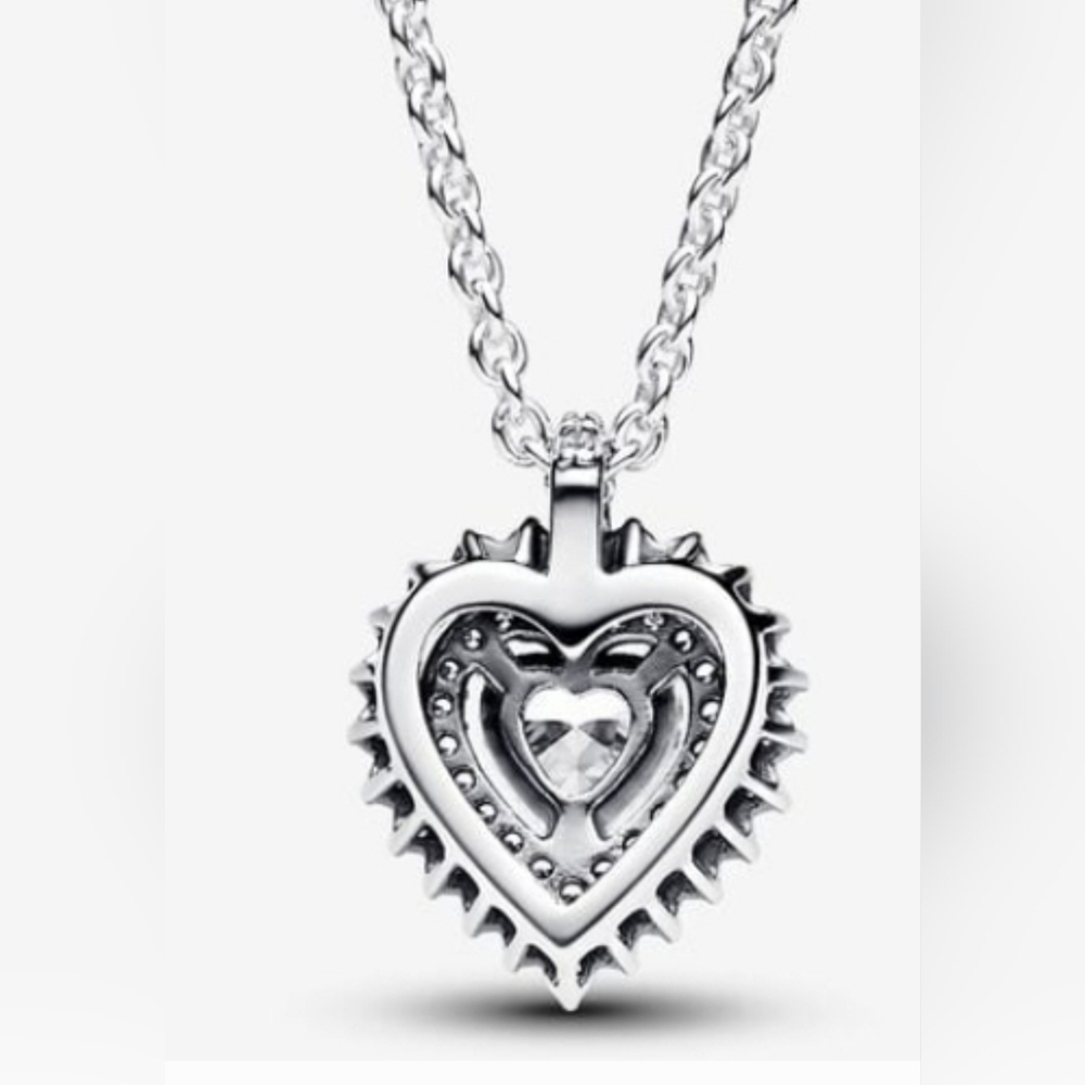 Authentic NEW Pandora Sparkling Heart Halo Pendant Necklace S925ALE CZ - Picture 5 of 11